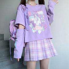 Anime Girl Hollow Out Sleeve Sweatshirt