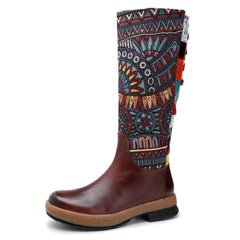 Vintage Mid-calf Boots Shoes Embroidered Boho Leather Boots