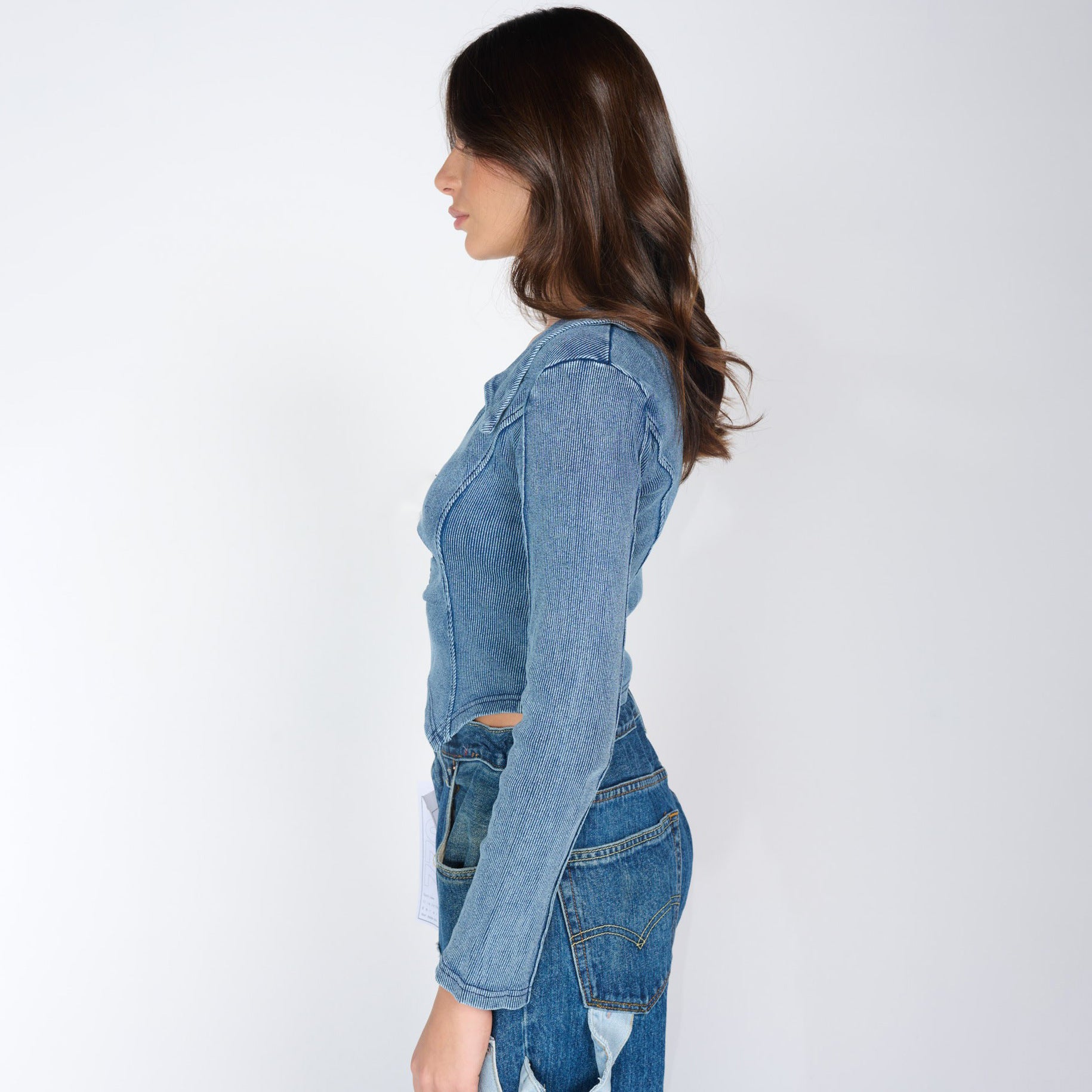 Crop Cut Rib Top - Blue