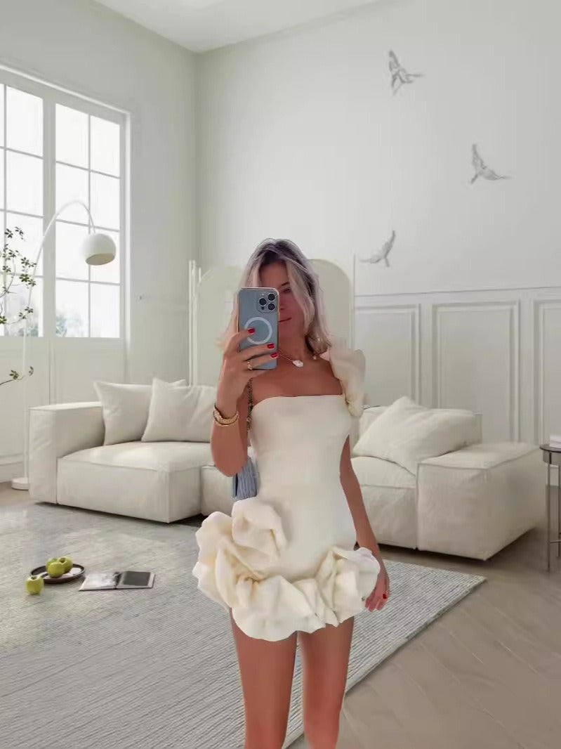 Lrregular Ruffled Flower Bud Waist Dress