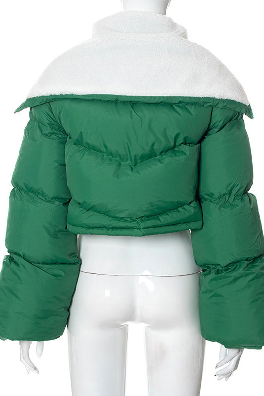 Feminism Cropped Puffer Jacket - Green