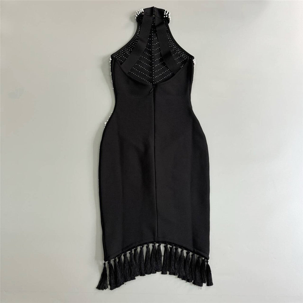 THALIY PEARL FRINGED MIDI DRESS - WHITE