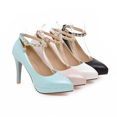 Pearl Ankle Straps Pumps High Heels Dress Shoes