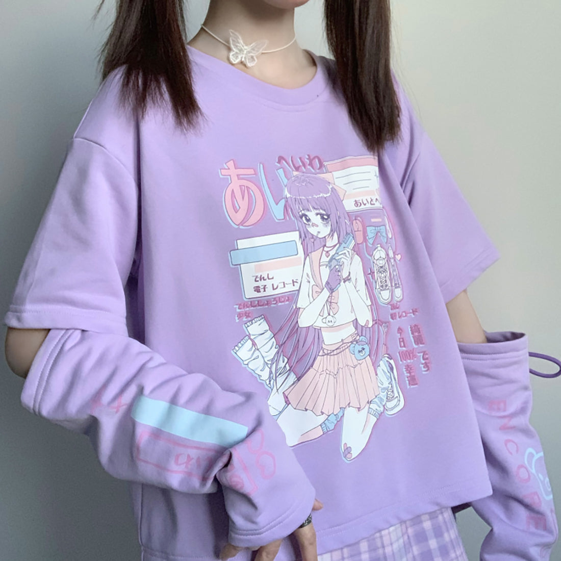 Anime Girl Hollow Out Sleeve Sweatshirt