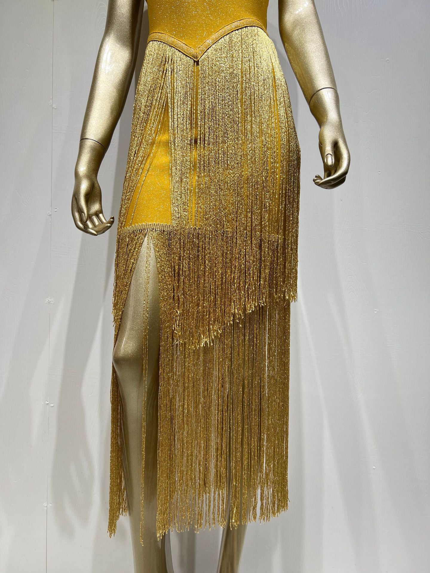 Deep V Tight Fringed Party Dress