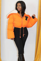 Feminism Cropped Puffer Jacket - Orange