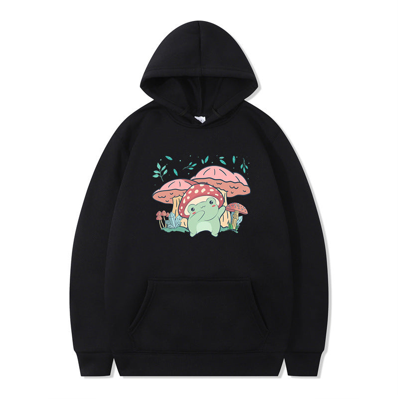 Cute Frog Sweater for Men Kawaii Mushroom Hoodie for Teens Couple's Clothes