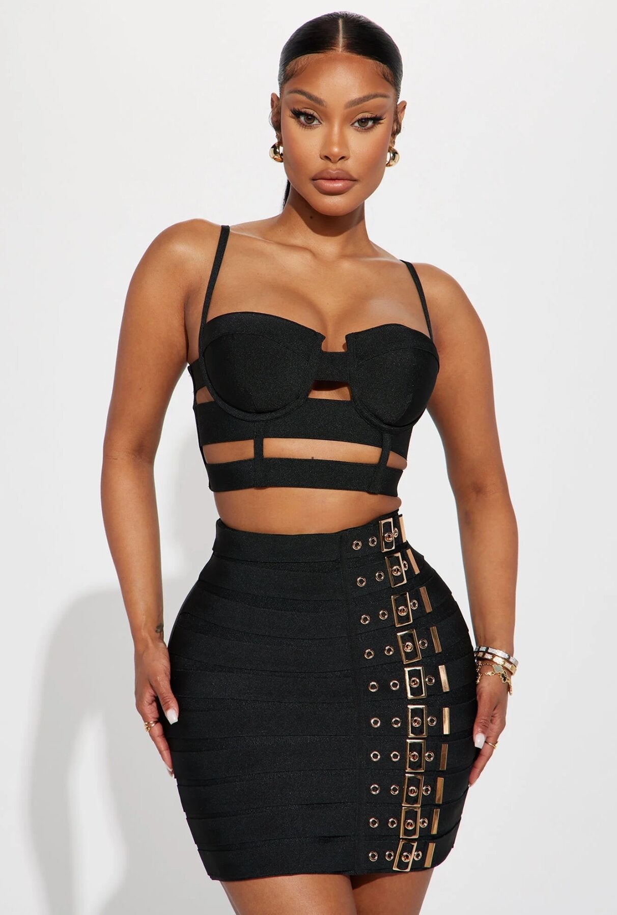Punk Style Bandage Skirt Suspender Skirt Suit