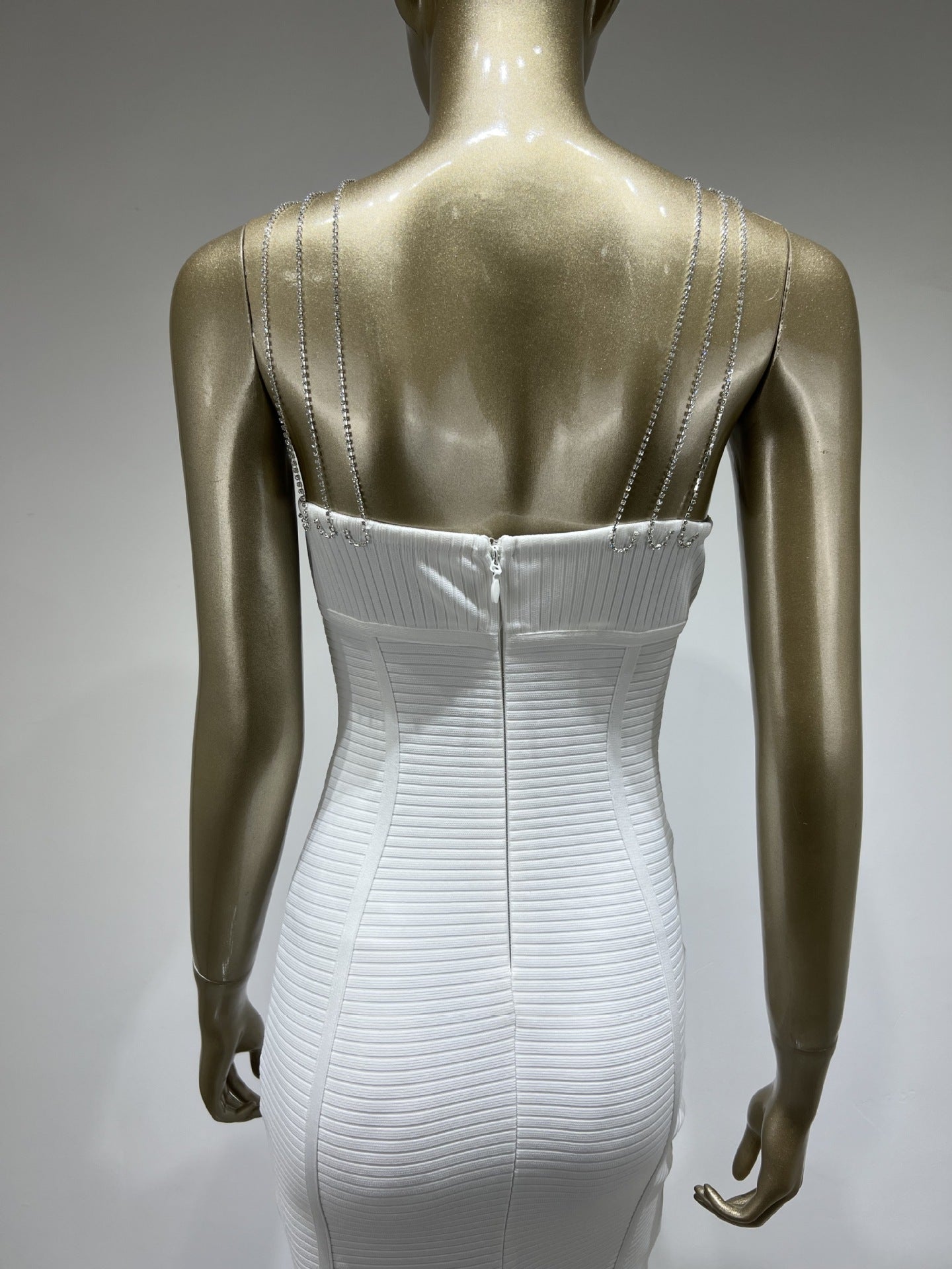 White Diamond Chain Halter Long Party Dress Skirt
