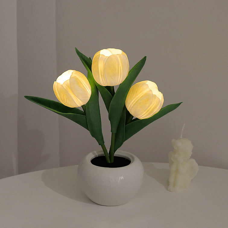 Led Simulation Tulip Night Light with Vase Table Lights