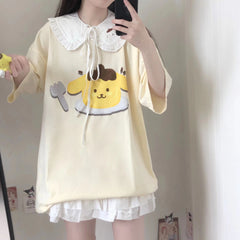 Japanese Cute Soft Girl Daily Summer Loose Dog Short-sleeved T-shirt