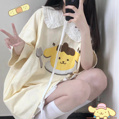 Japanese Cute Soft Girl Daily Summer Loose Dog Short-sleeved T-shirt