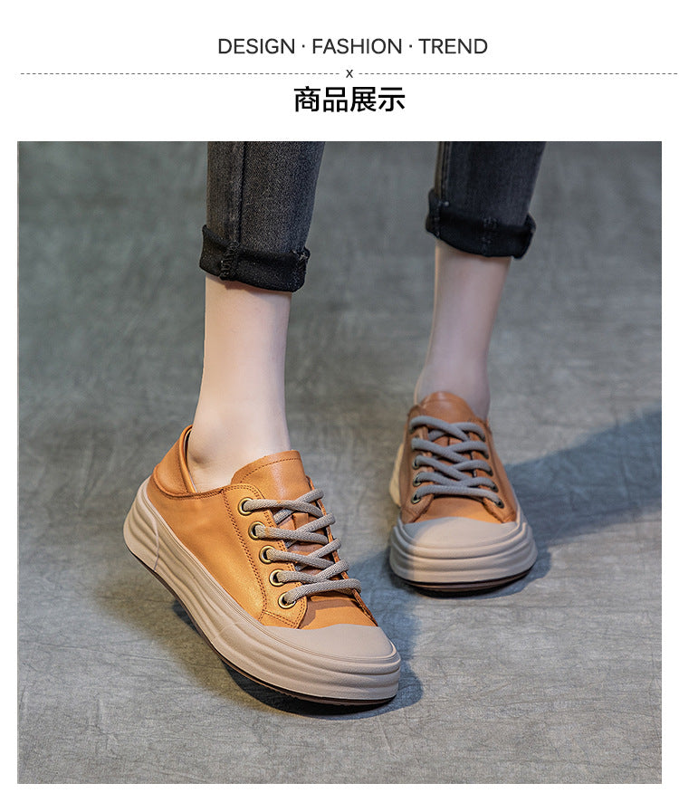 Soft Leather Comfortable Casual Platform Sneakers for Women