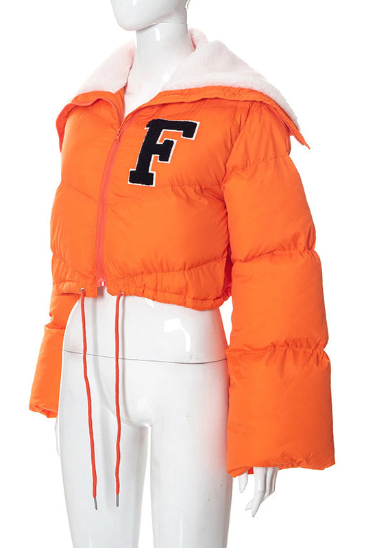 Feminism Cropped Puffer Jacket - Orange