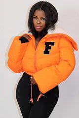 Feminism Cropped Puffer Jacket - Orange