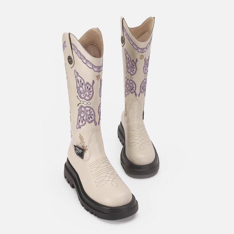 Boots Knee High Butterfly Embroidery Shoes