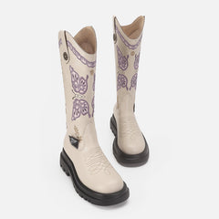 Boots Knee High Butterfly Embroidery Shoes