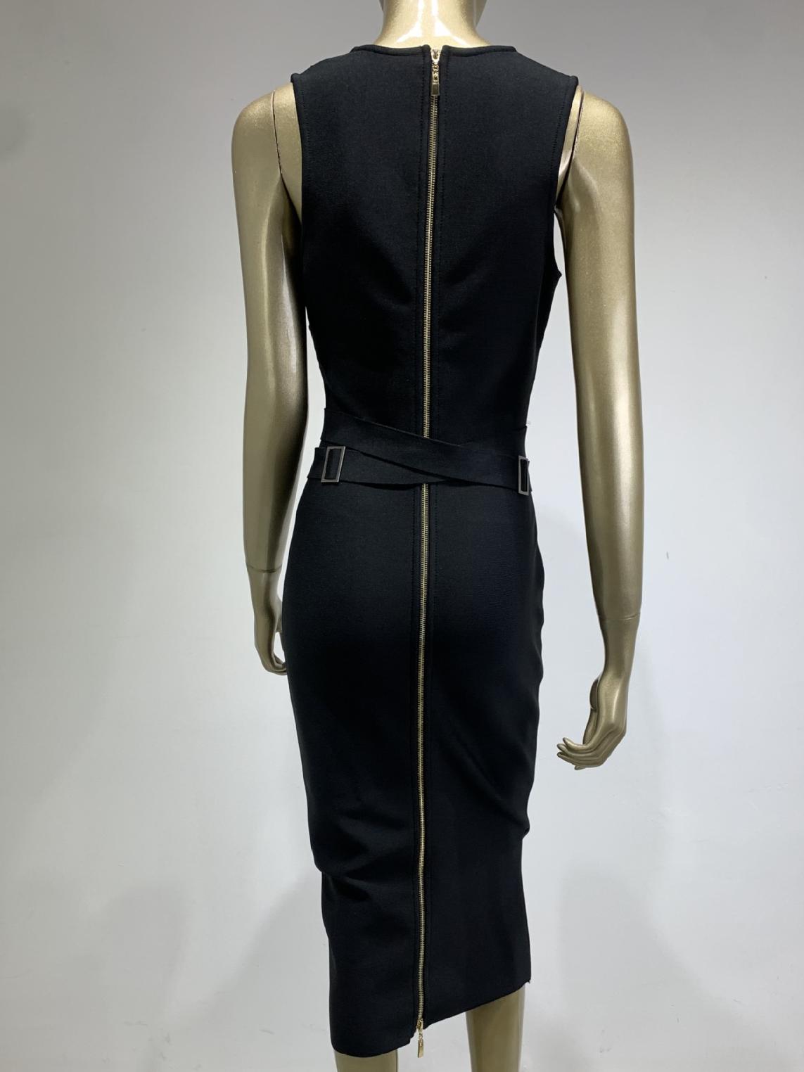 Sleeveless V-neck Metal Button Midi Dress