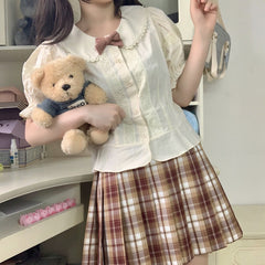 Sweet Girl Cute Bubble Sleeve Doll Collar Short-sleeved Shirt