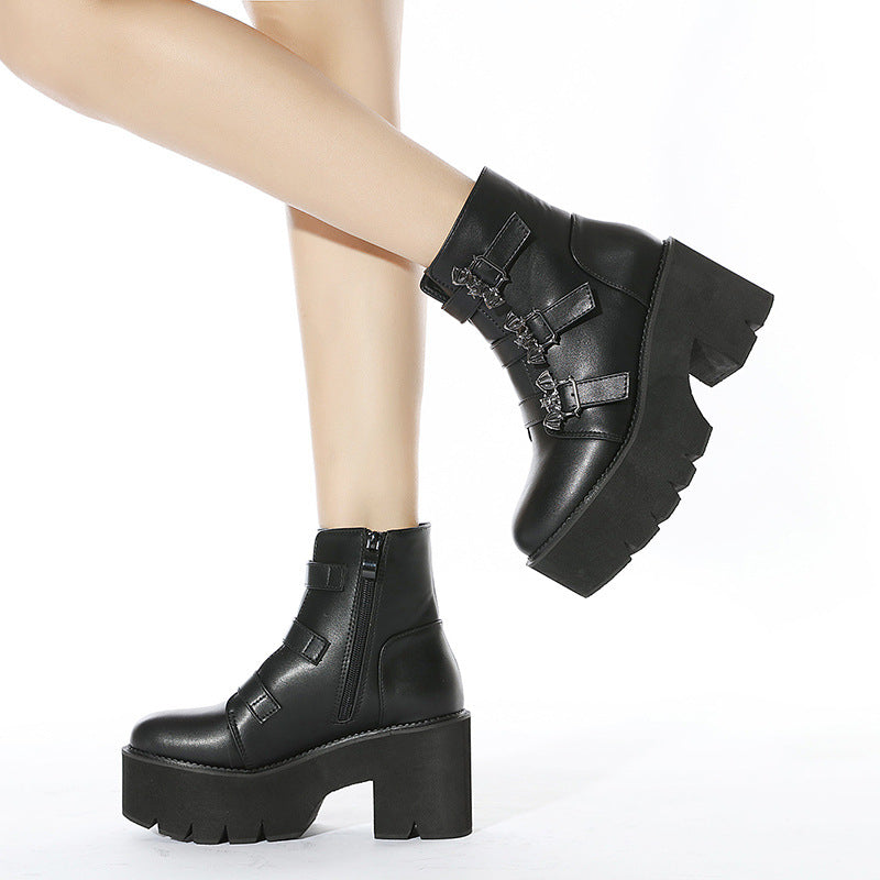 Alt Girl Style Gothic Bat Triple Buckles Platform Boots