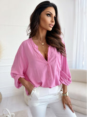 To The Fullest Split Neck Blouse - Hot Pink