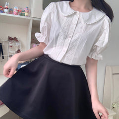 Sweet Girl Cute Bubble Sleeve Doll Collar Short-sleeved Shirt
