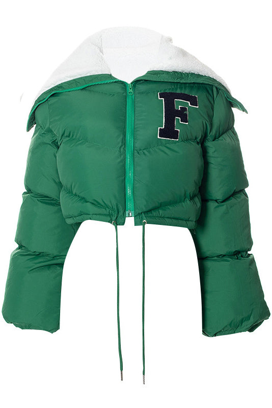 Feminism Cropped Puffer Jacket - Green