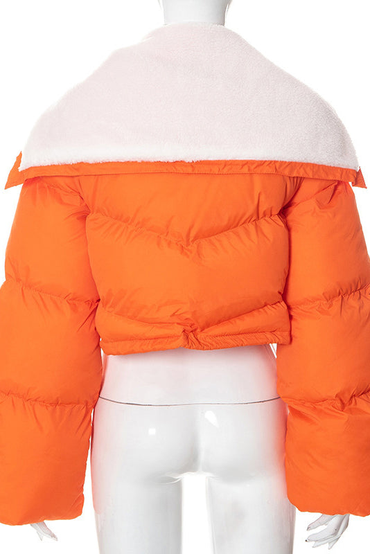 Feminism Cropped Puffer Jacket - Orange