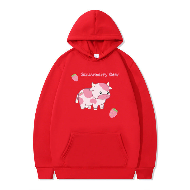 Cute Strawberry Cow Sweater for Men Hoodie for Teens Couple's Clothes