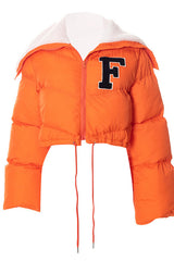 Feminism Cropped Puffer Jacket - Orange