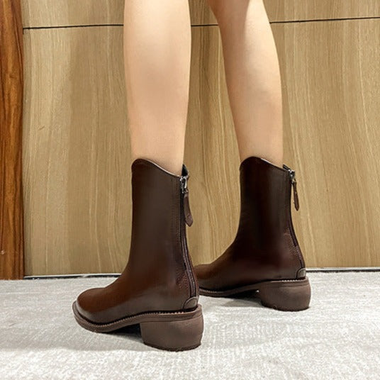 Ankle Boots Pointed Toe Solid Color Back Zipper Comfortable Boots