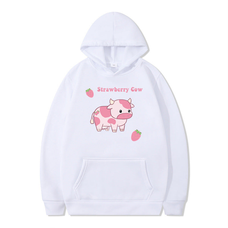 Cute Strawberry Cow Sweater for Men Hoodie for Teens Couple's Clothes