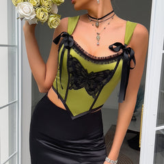 Navel Cropped Top With Embroidered Vest