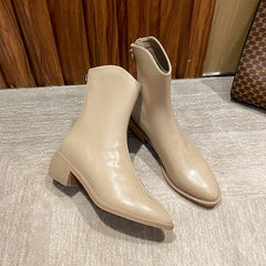 Ankle Boots Pointed Toe Solid Color Back Zipper Comfortable Boots