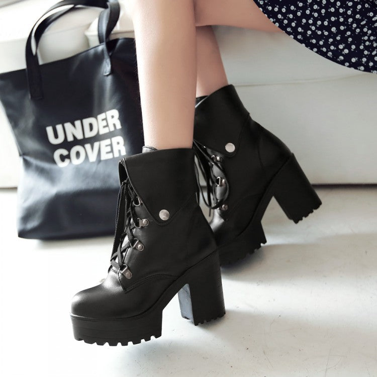 Japanese White Black Platform Lace Up Ankle Boots cosplay