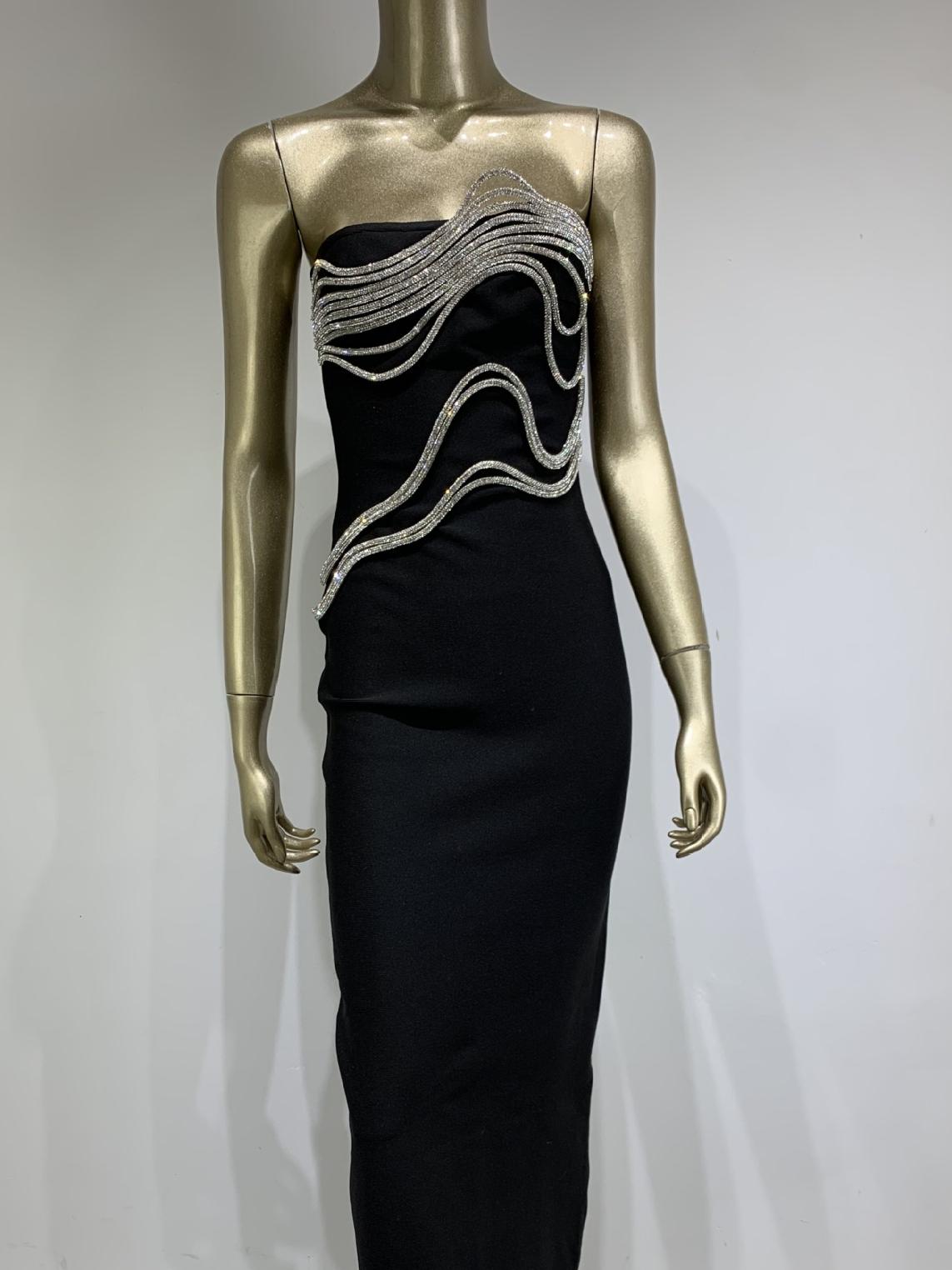 Strapless Diamond Chain Dress Long Dress