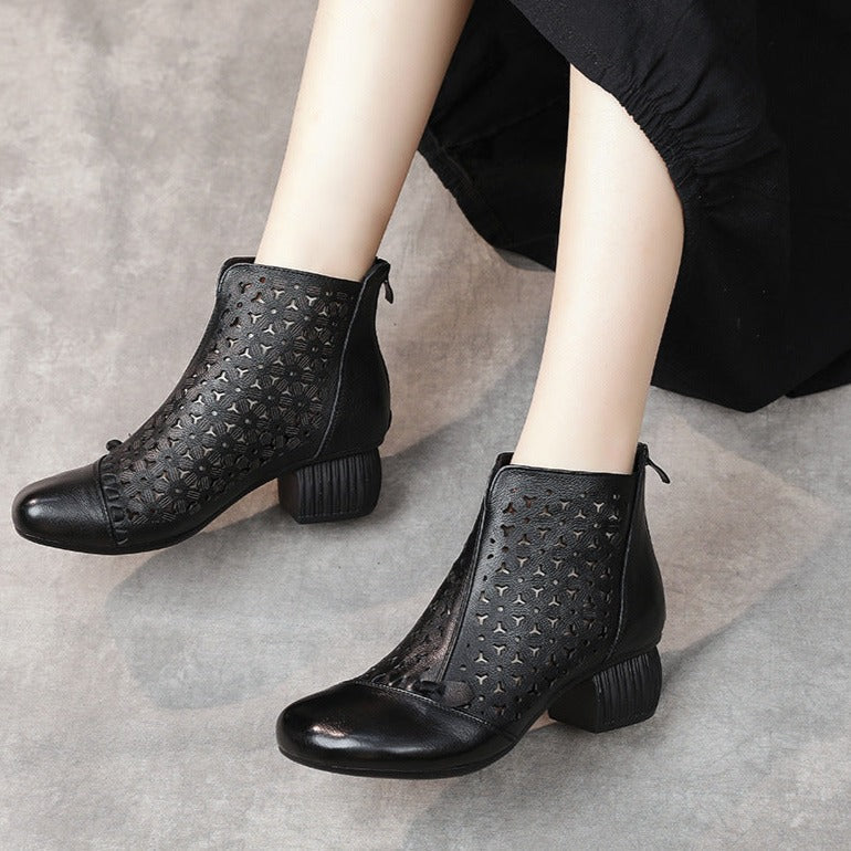 Retro Leather Hollow Out Zipper Summer Sandals Boots