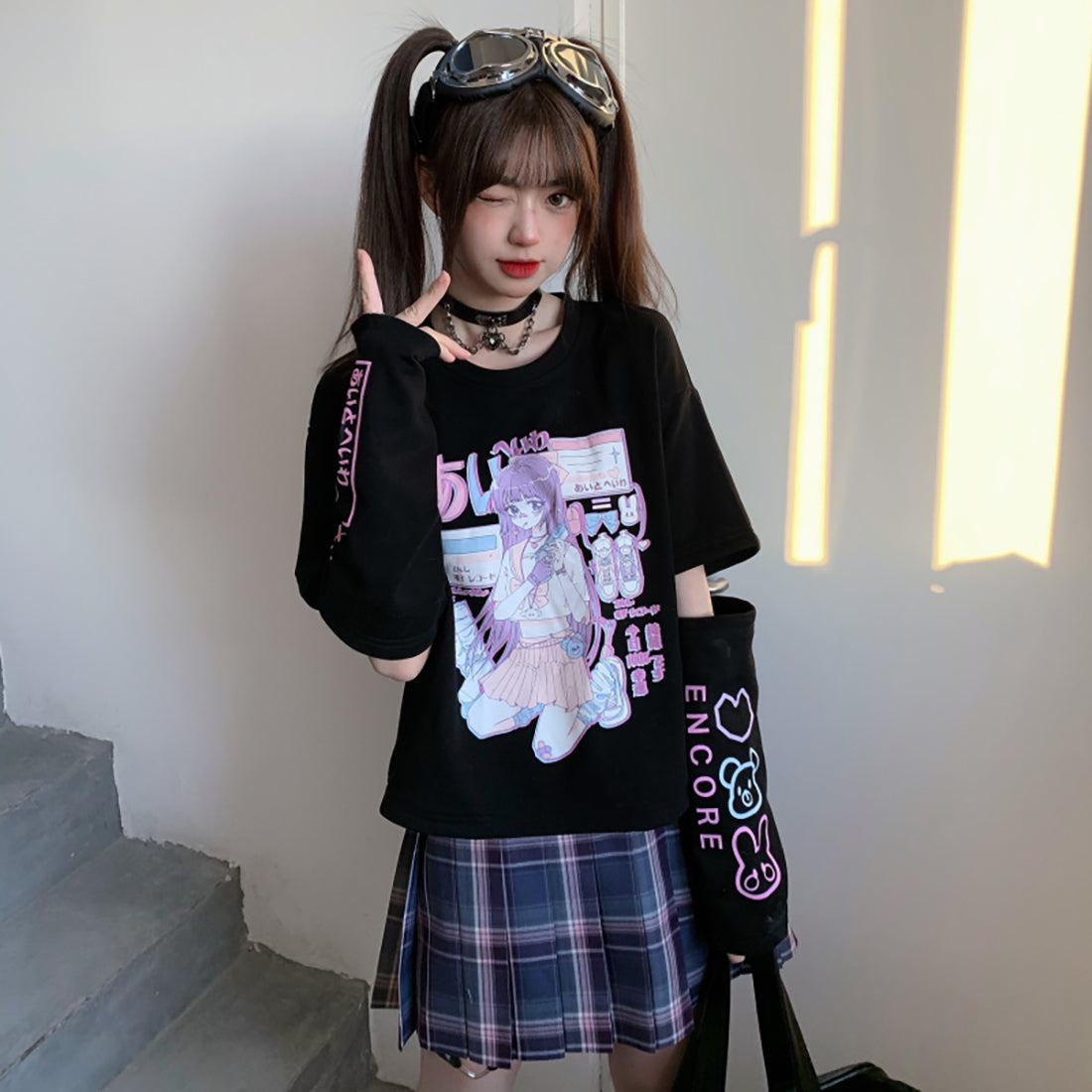 Anime Girl Hollow Out Sleeve Sweatshirt