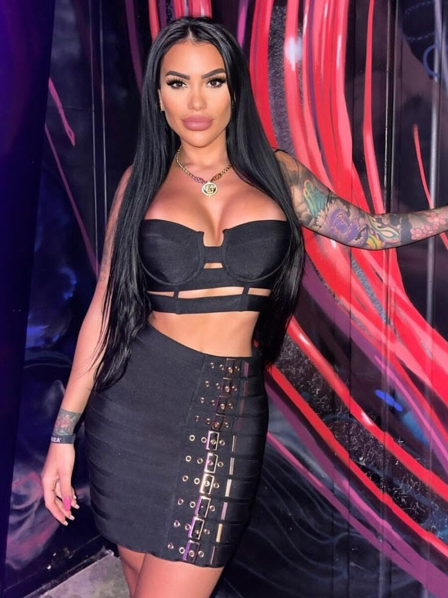 Punk Style Bandage Skirt Suspender Skirt Suit