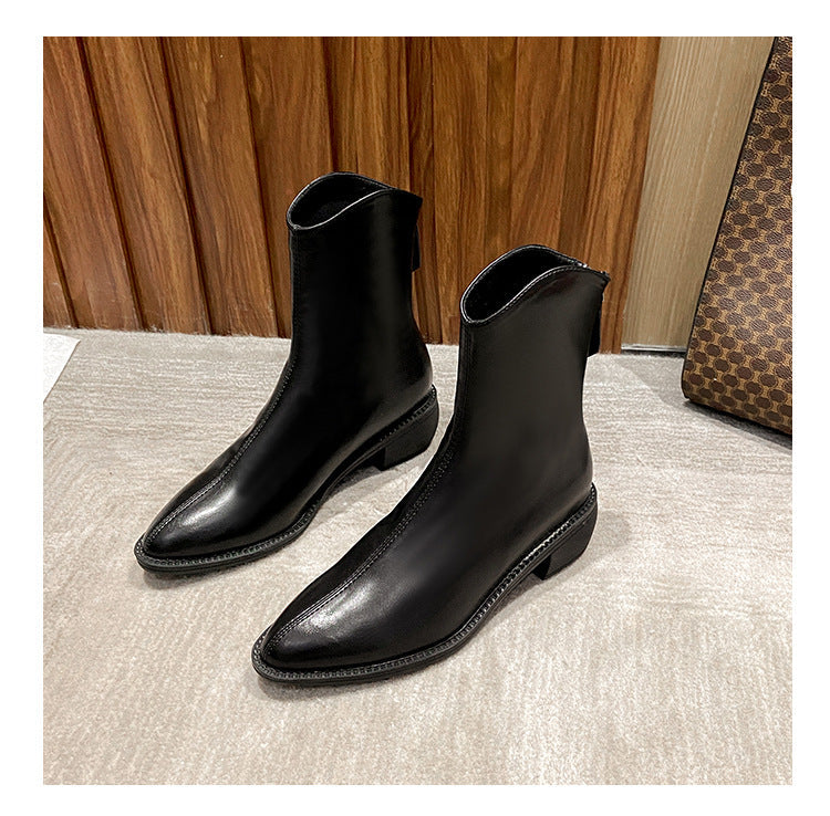Ankle Boots Pointed Toe Solid Color Back Zipper Comfortable Boots
