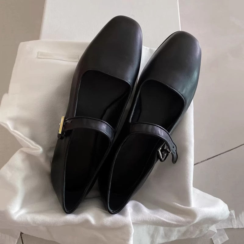 Leather Mary Jane Flats Shoes