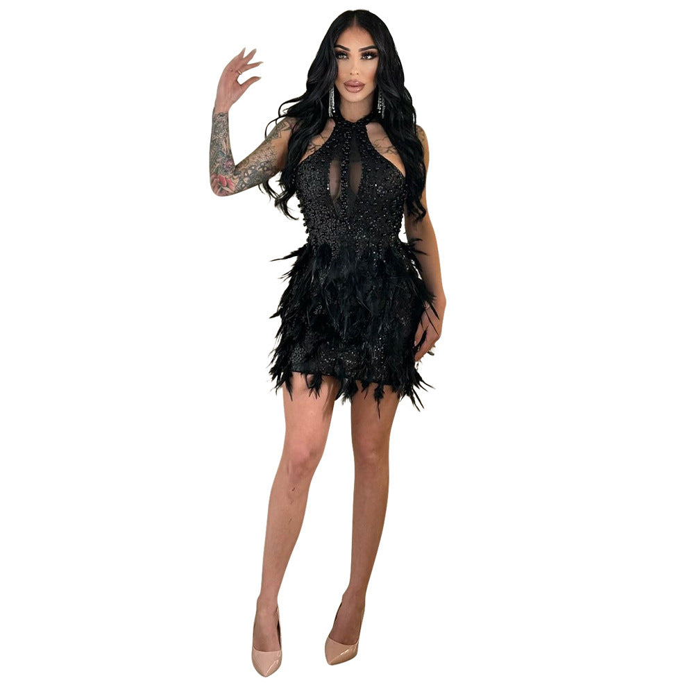 Sequined Hip-Hugging Mini Evening Dress
