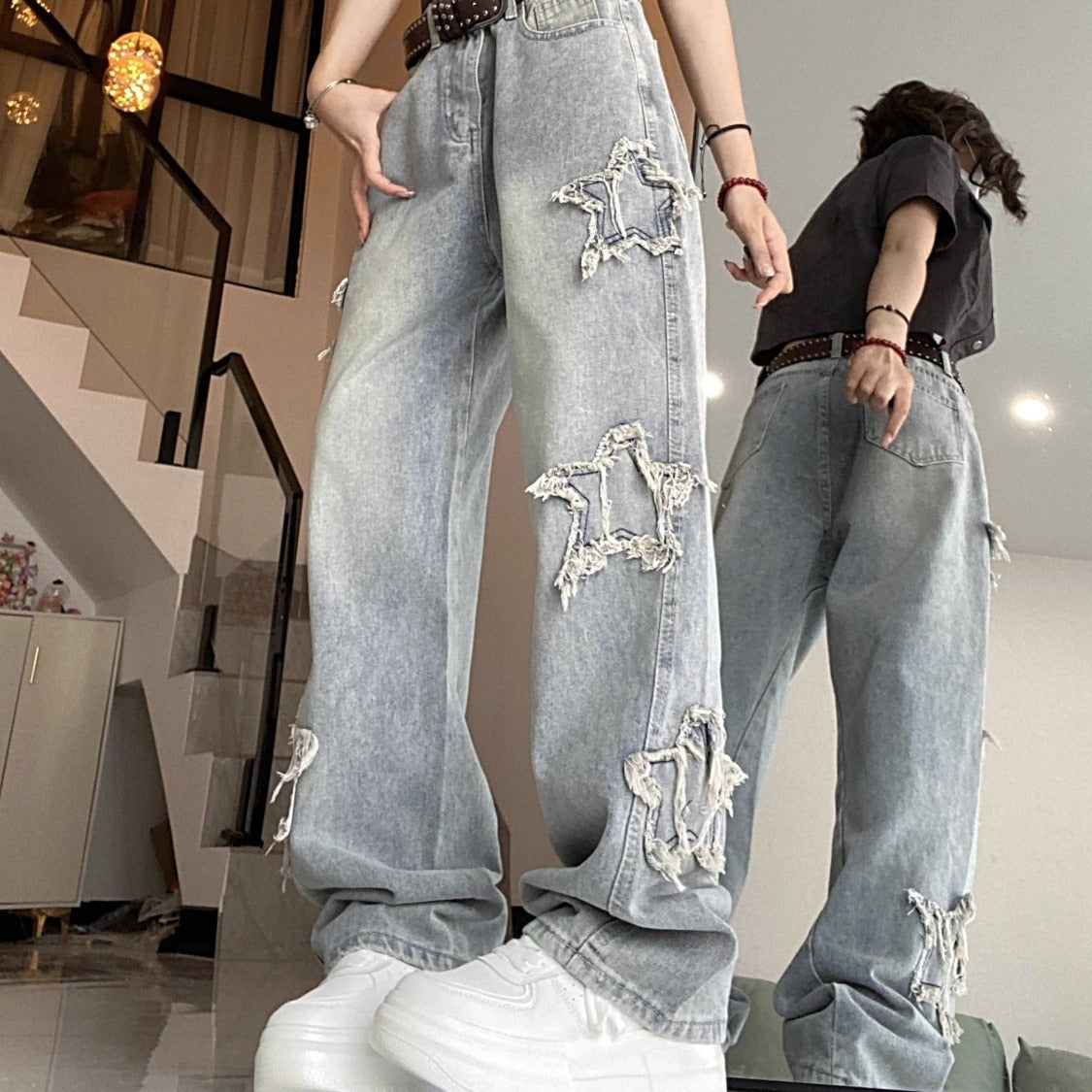 Cerulis Wrap Star Denim Flare Pants