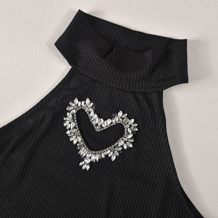 Rhinestone Hollowed-Out Vest And Short Skirt Set