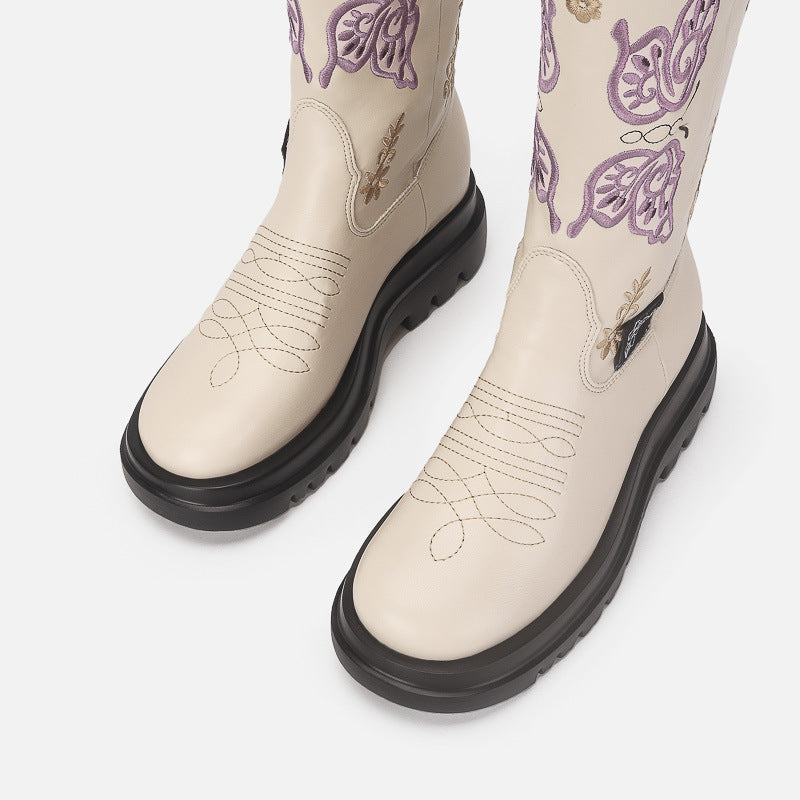 Boots Knee High Butterfly Embroidery Shoes