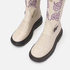 Boots Knee High Butterfly Embroidery Shoes