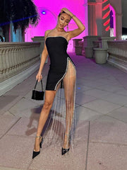 Bandage Tube Top Mini Slit Dress