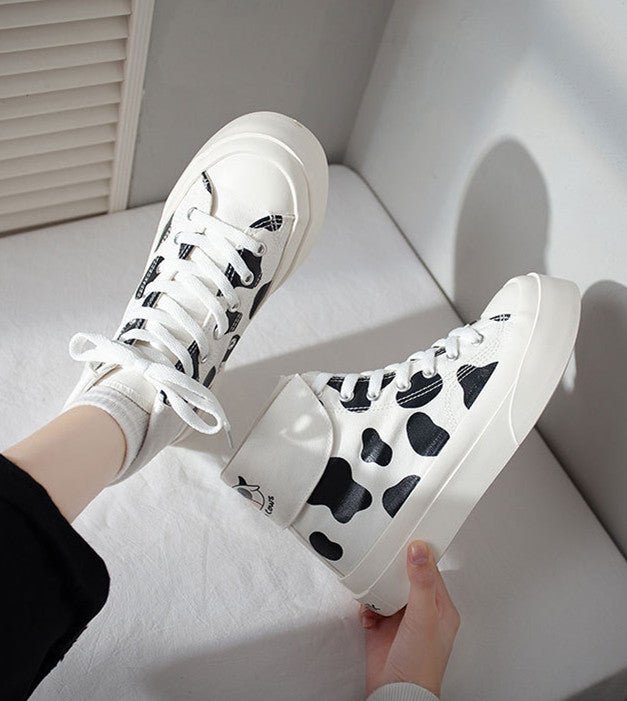 Cute High Top Milk Cows Canvas Shoes