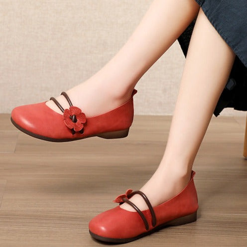 Handmade Flower Leather Flat Soft Sole Shoes