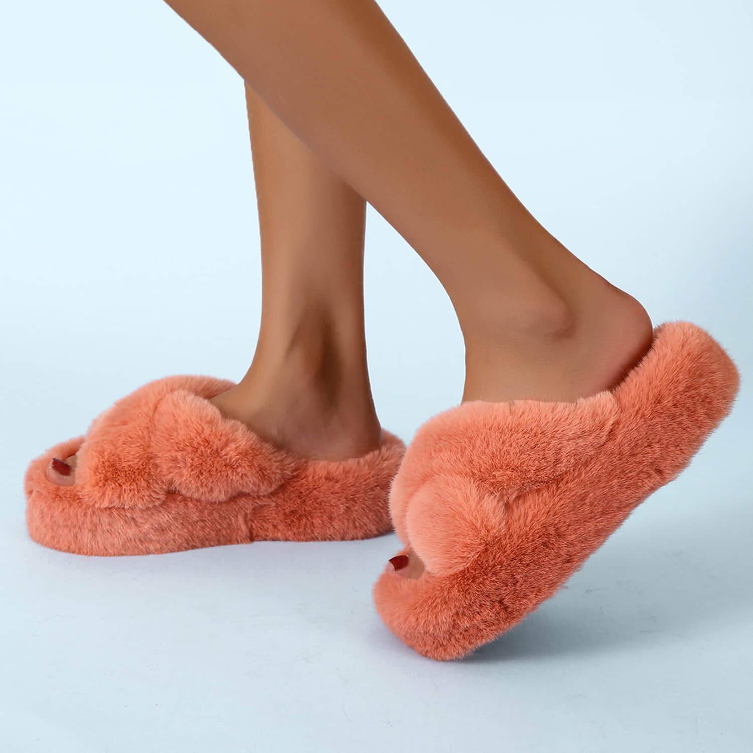 Cross Band Soft Plush House Indoor Outdoor Bottom Slippers